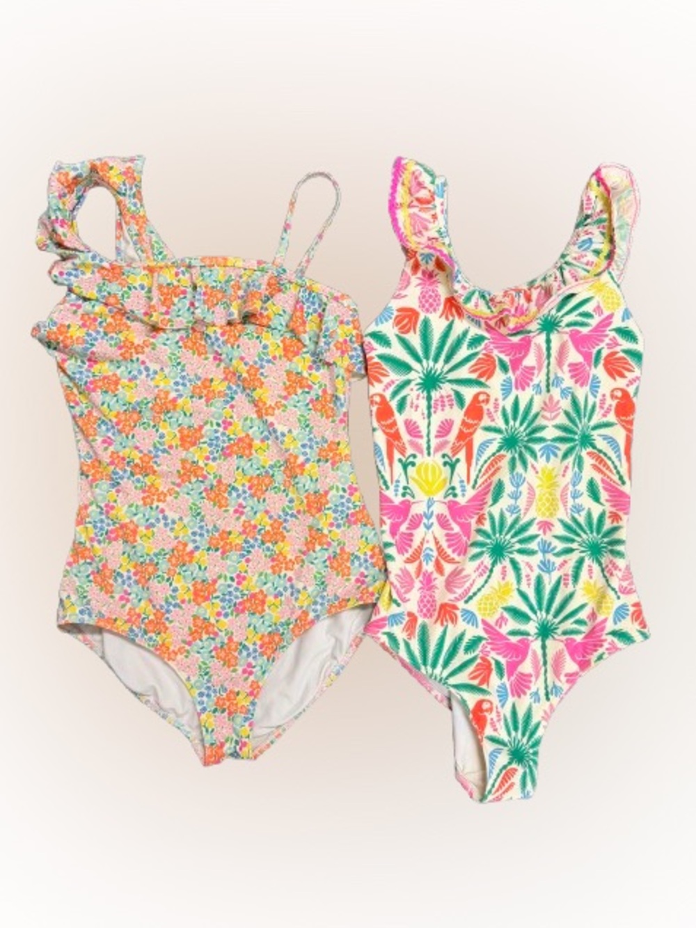 Mini Boden Girls One Piece Swimsuit Bundle 11-12Y Floral Tropical Parrot